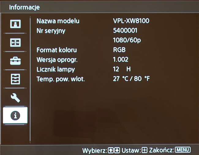 Pomiar temperatury projektora Sony Bravia 9